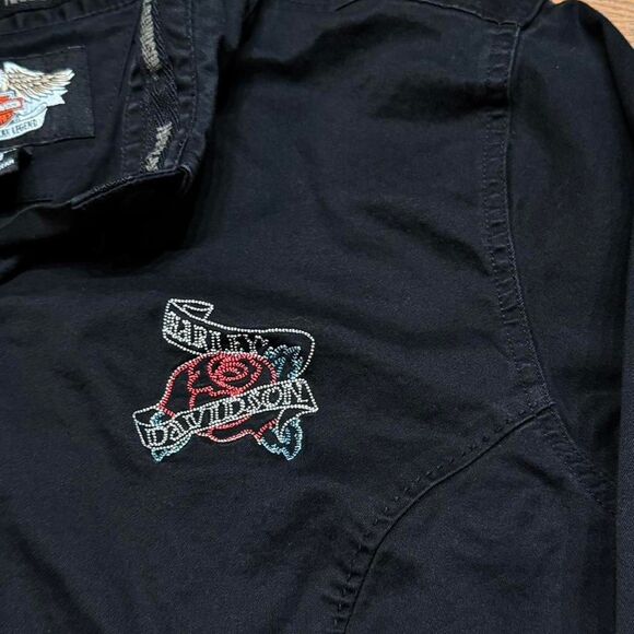 Vintage 90’s Harley Davidson Rose Tattoo Embroidered Button Down Shirt - Picture 2 of 4